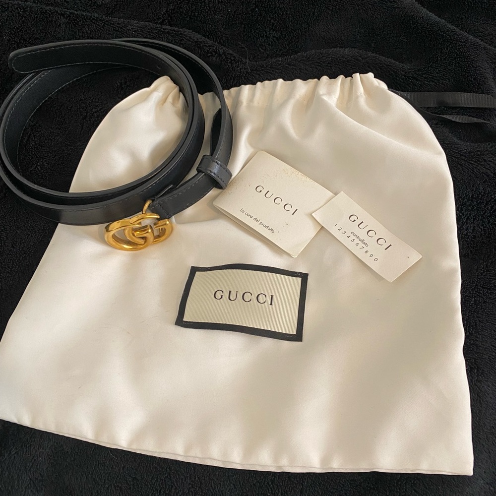 GUCCI- Gold Buckle Marmont Thin Belt - Size 90 (36 inches)
